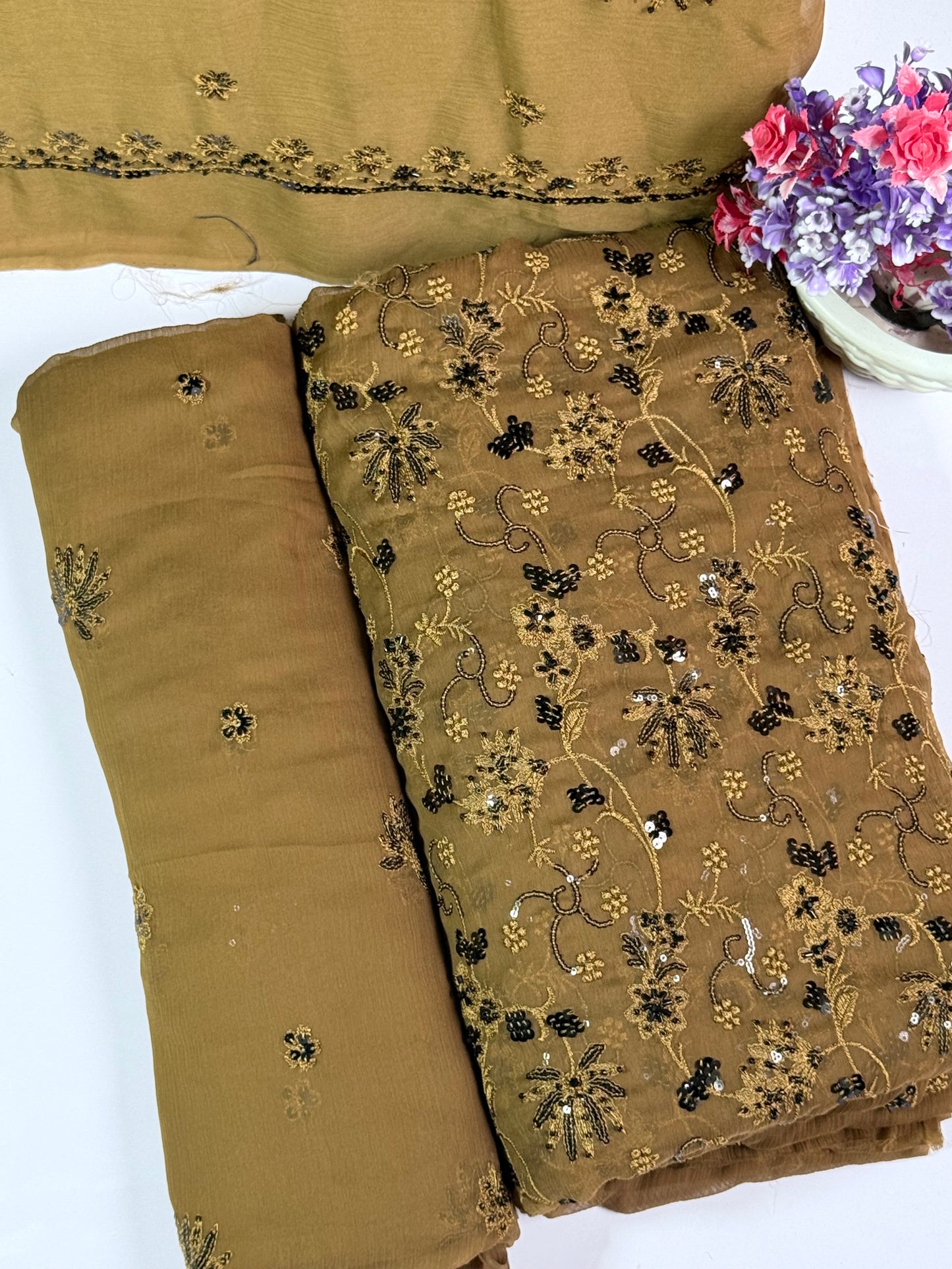 FANCY SHIFFON HAND-EMBROIDERED DRESS