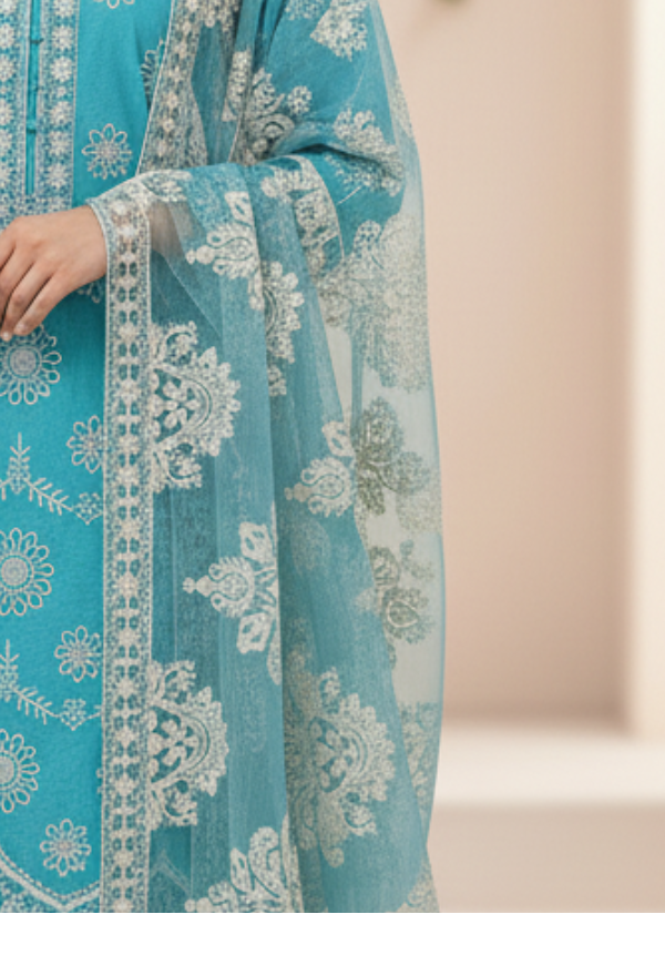 Luxury Embroidered Lawn Suit | Chikankari Work with Heavy Net Dupatta – Loxlook Premium Collection