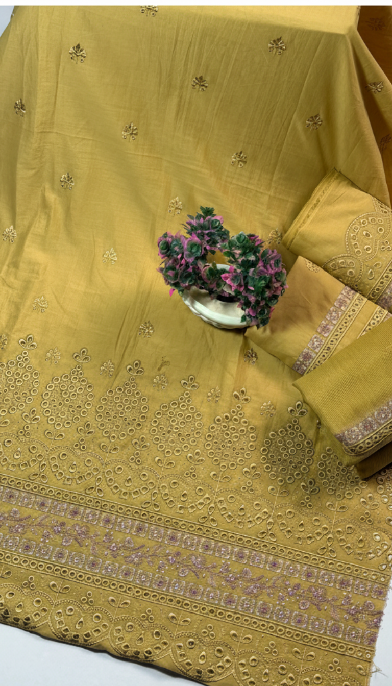 3P OLIVE GOLD PURE LAWN