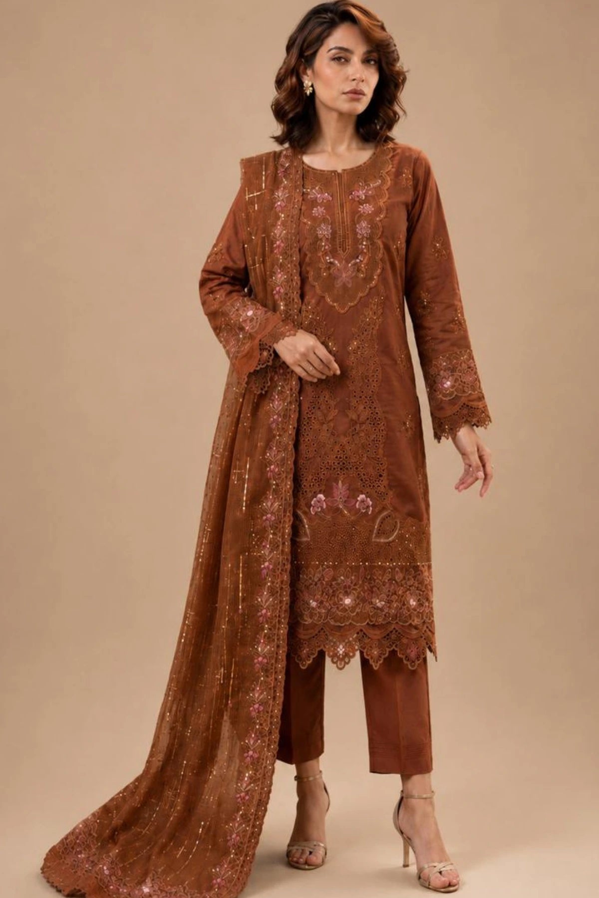 BEST SELLING-ZAREEN 3PC FESTIVE EMBROIDERED UNSTITCHED SUIT