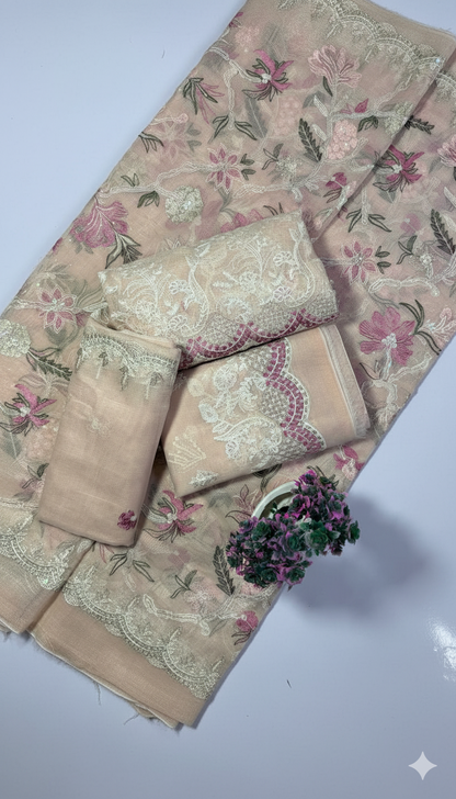 “Luxury Peach Pink Karandi Net Bridal 3-Piece Suit with Heavy Front Embroidery & Sequin Work | Limited Edition Color”