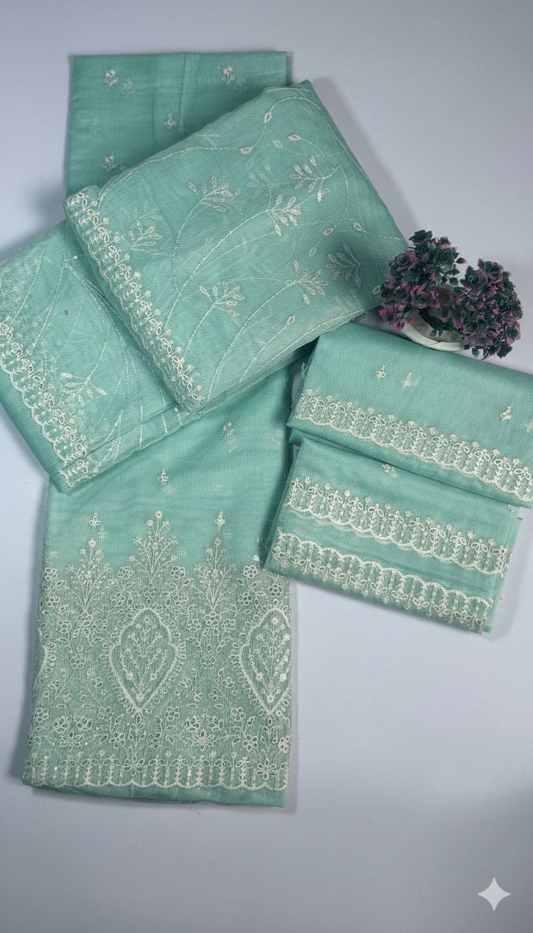 Navy Blue Embroidered cotton  net Suit with Heavy Dupatta – Luxury Formal Unstitched 3 Piece"