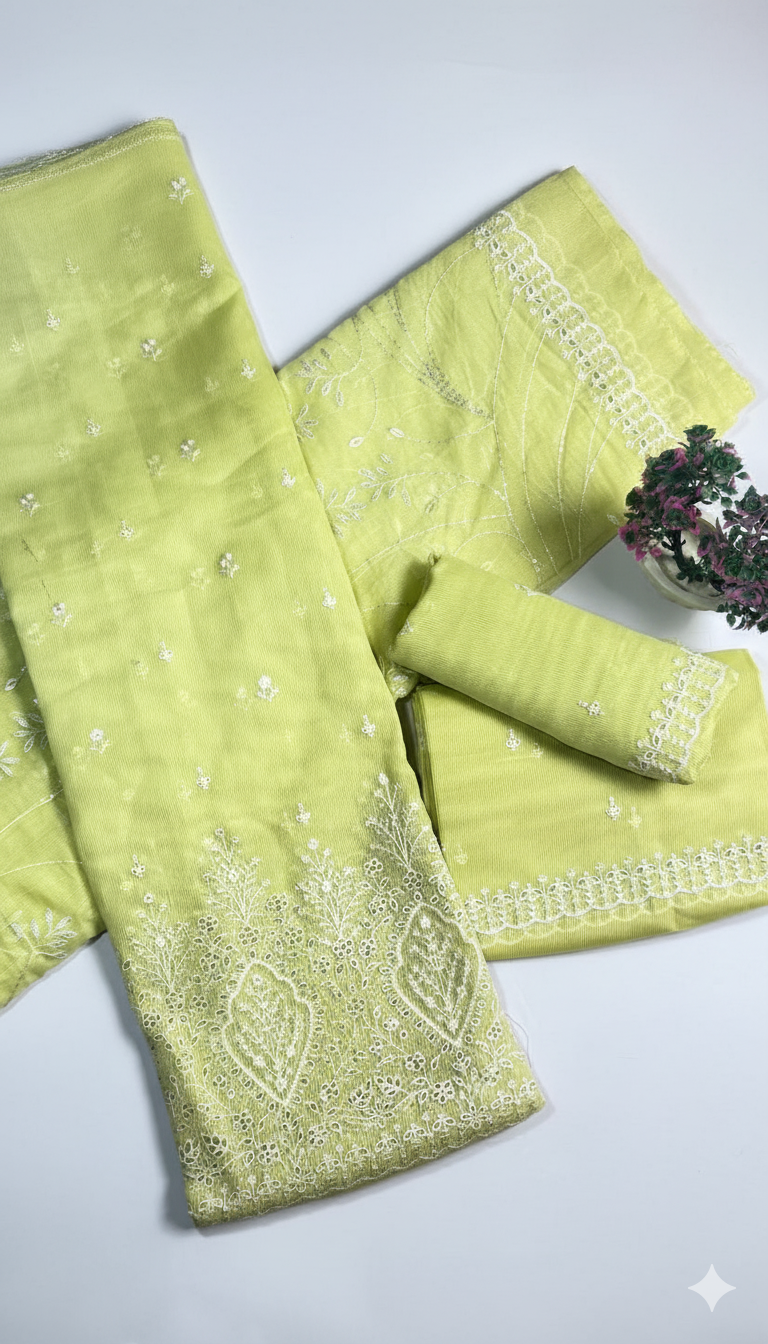 Navy Blue Embroidered cotton  net Suit with Heavy Dupatta – Luxury Formal Unstitched 3 Piece"