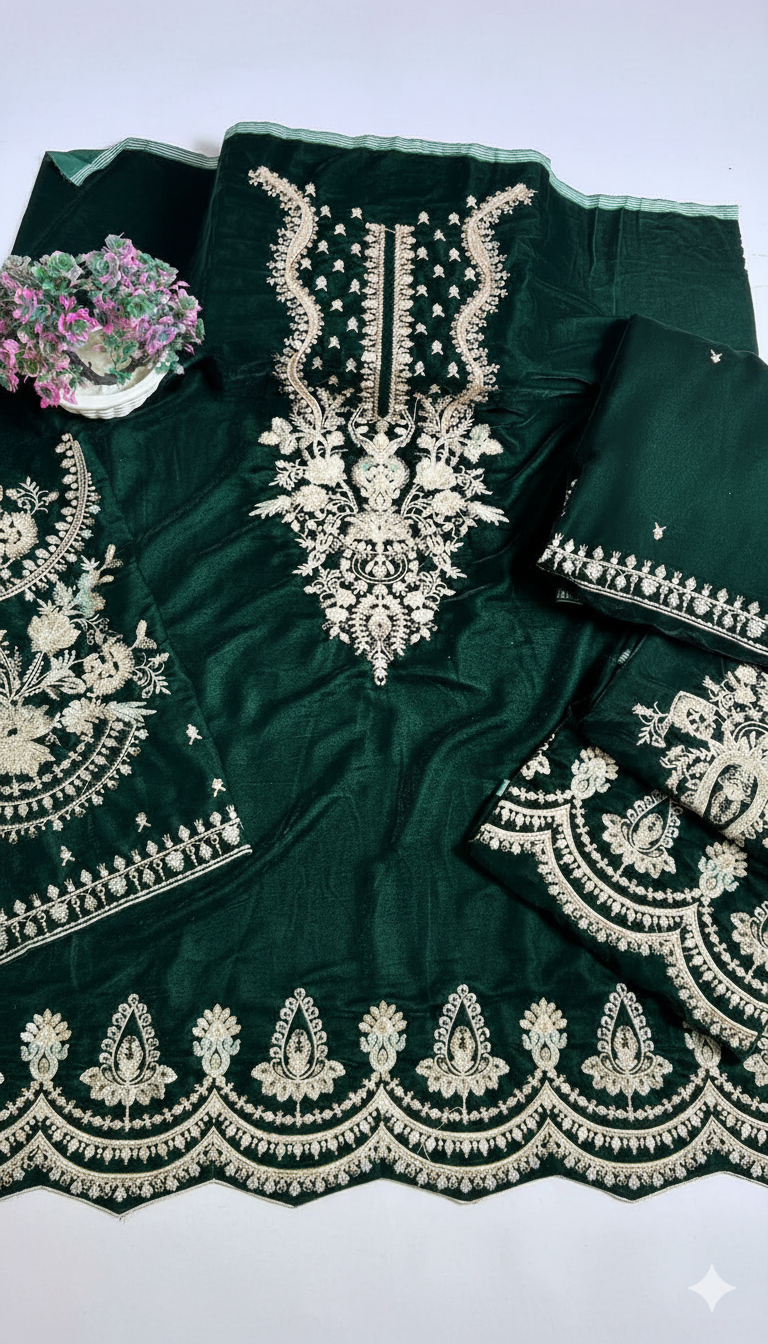 Luxury Navy Blue Velvet 3-Piece Suit | Handcrafted Zari Embroidery | Premium Winter Collection 2025