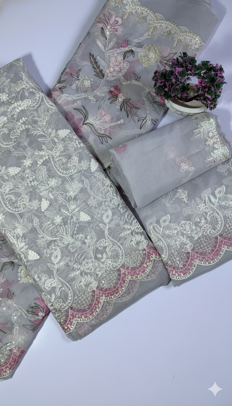 “Luxury Peach Pink Karandi Net Bridal 3-Piece Suit with Heavy Front Embroidery & Sequin Work | Limited Edition Color”