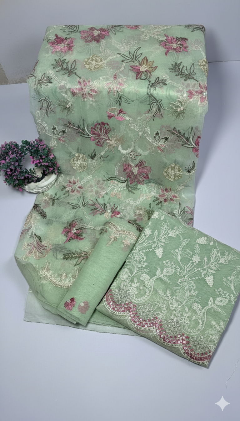 “Luxury Peach Pink Karandi Net Bridal 3-Piece Suit with Heavy Front Embroidery & Sequin Work | Limited Edition Color”