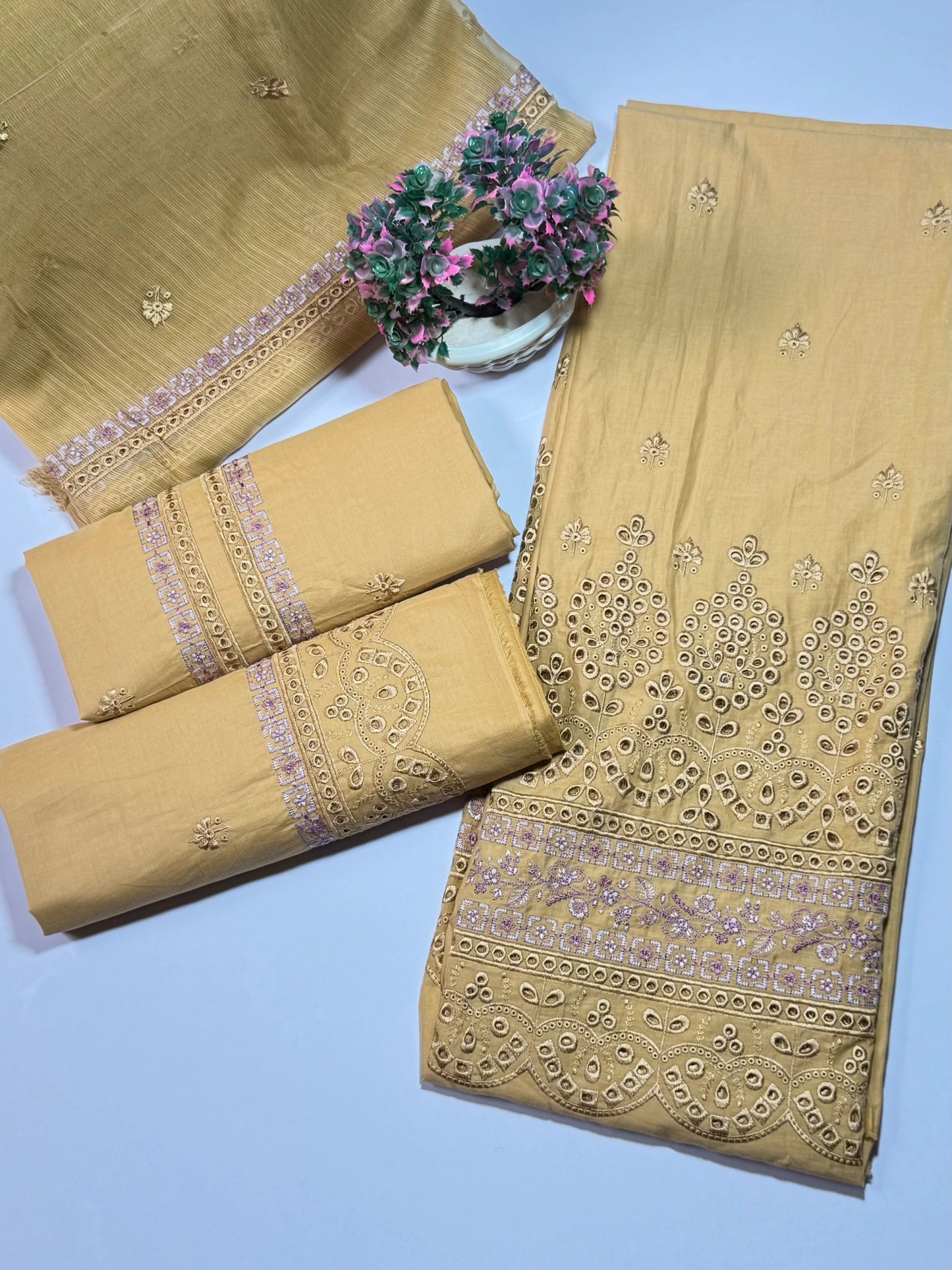 3P OLIVE GOLD PURE LAWN