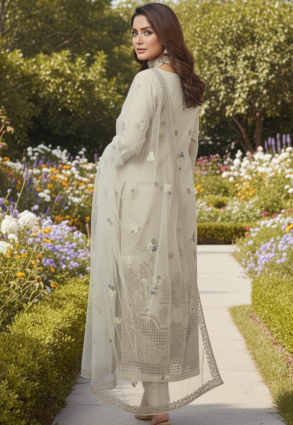 3P SKIN BEIGE EMBROIDERED ARABIC LAWN