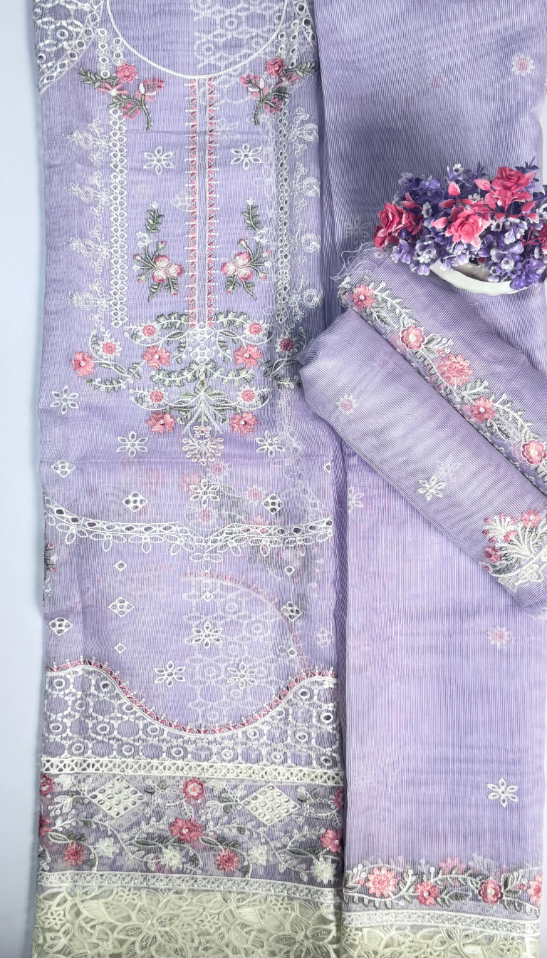 LUXURY GOLGEN EMBROIDERED Cotton  NET 3 piece suit -premium UNstitched Pakistan outfit for women