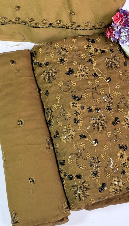 FANCY SHIFFON HAND-EMBROIDERED DRESS