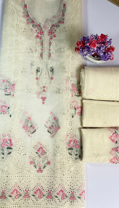 3 Piece Grey Colour Unstitched Cotton Net