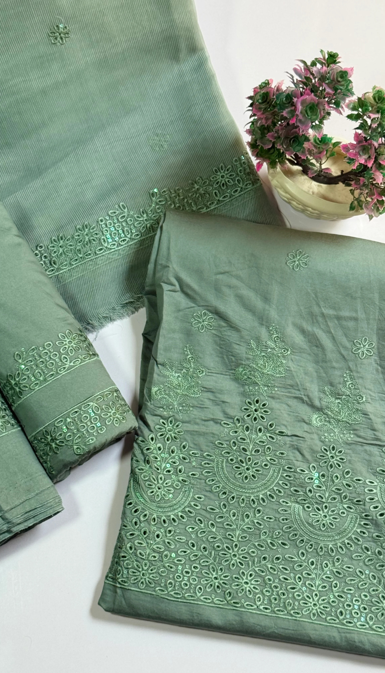 3P RICH GOLD  ARABIC LAWN LUXURY EMBROIDERED