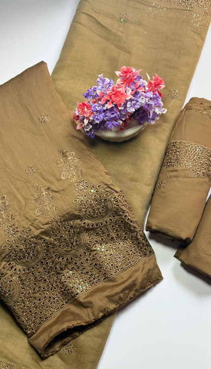 3P RICH GOLD  ARABIC LAWN LUXURY EMBROIDERED