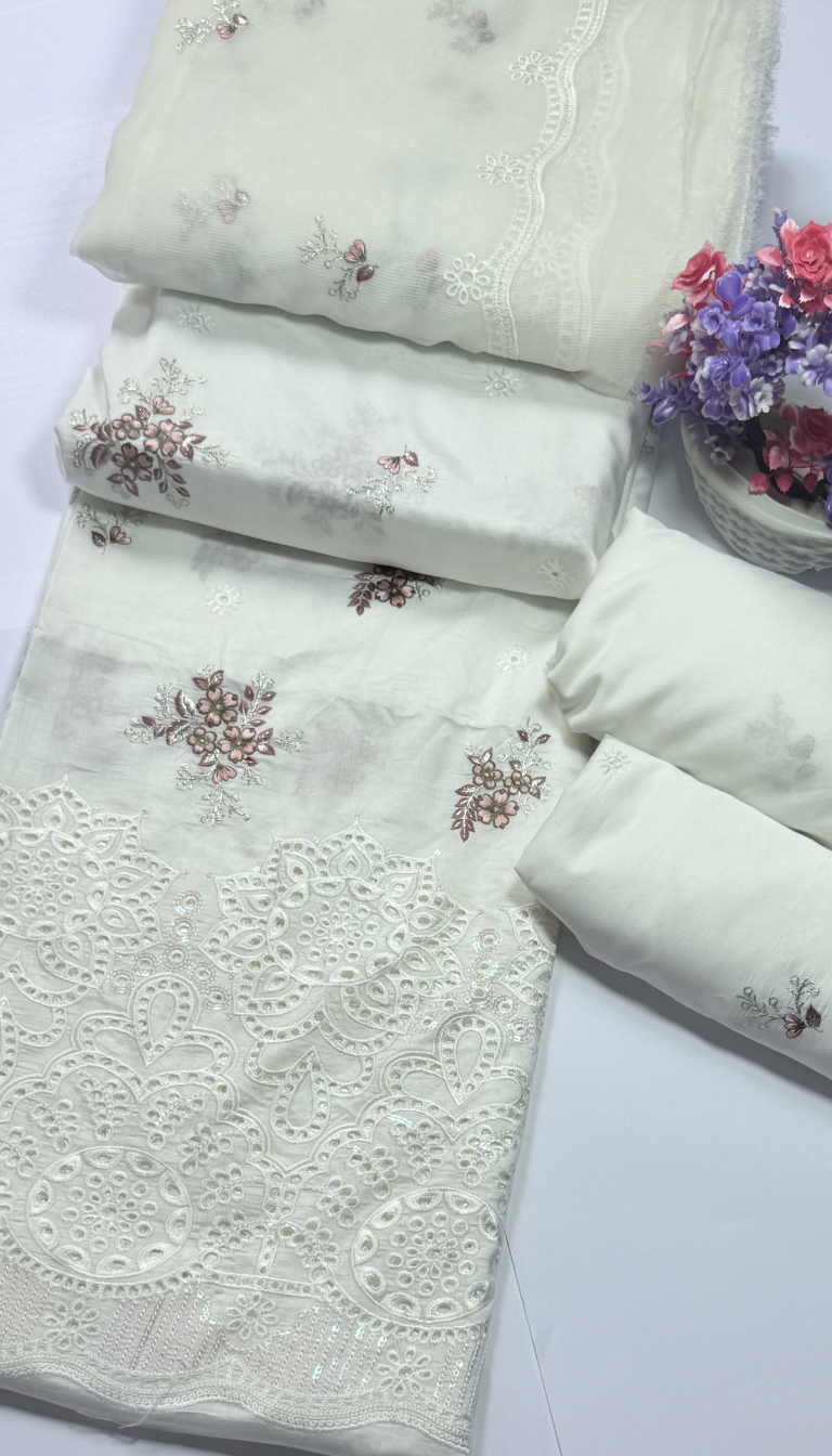 3P ROSE PINK EMBROIDERED ARABIC LAWN