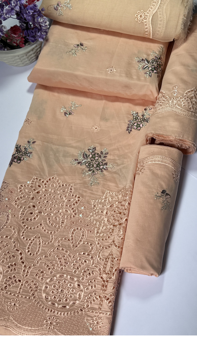 3P ROSE PINK EMBROIDERED ARABIC LAWN