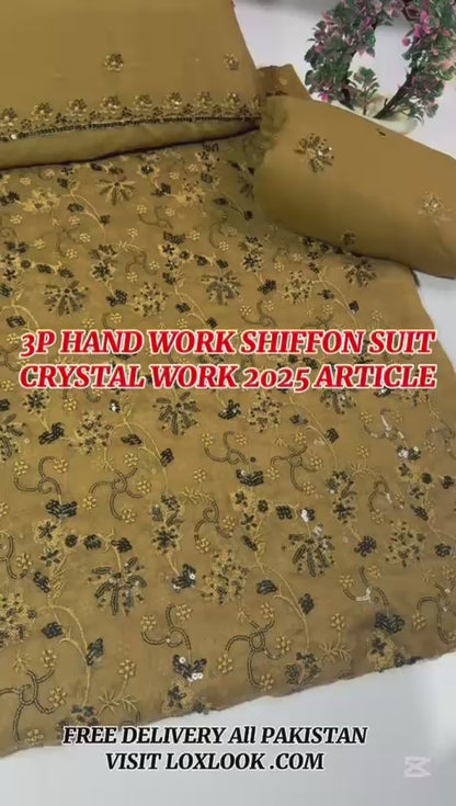 FANCY SHIFFON HAND-EMBROIDERED DRESS