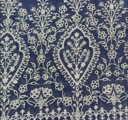 Navy Blue Embroidered cotton  net Suit with Heavy Dupatta – Luxury Formal Unstitched 3 Piece"