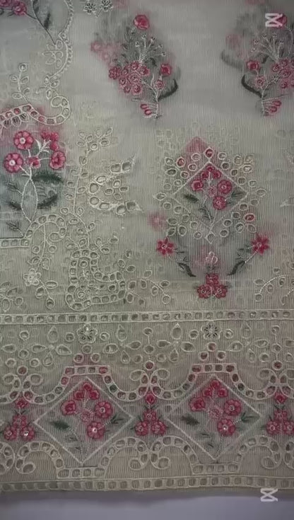 3 Piece Grey Colour Unstitched Cotton Net