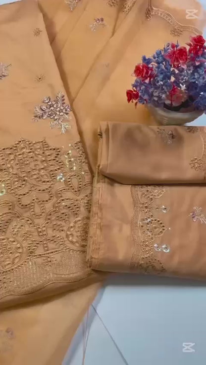 3P ROSE PINK EMBROIDERED ARABIC LAWN