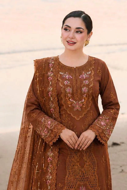 Brown Zareen Embroidered Neckline on Premium Arabic lawn Unstitched Lawn Suit